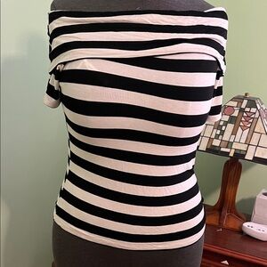 Lane Bryant Black and White Striped Off-Shoulder Top